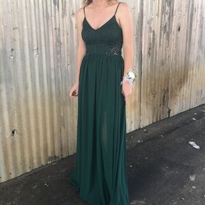 City Triangles Dark Green Lace Maxi Dress